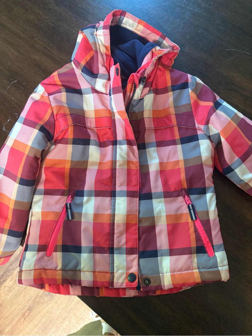 Cat & Jack Pink and Orange Plaid Puffer Jacket